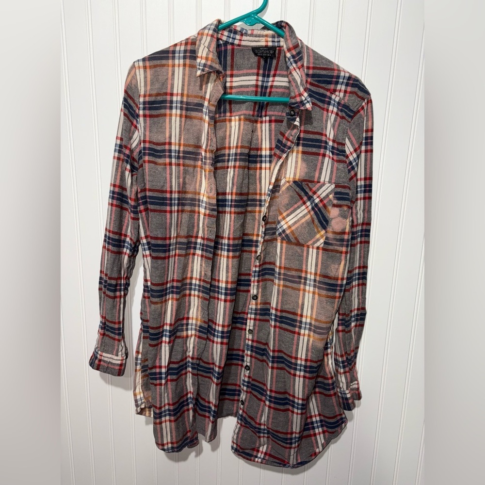 TopShop Maternity Bleached Plaid Flannel Shirt| Size 10